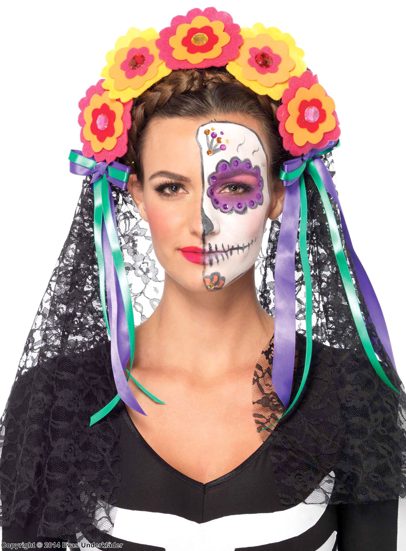 Day of the Dead, headband, lace, flowers